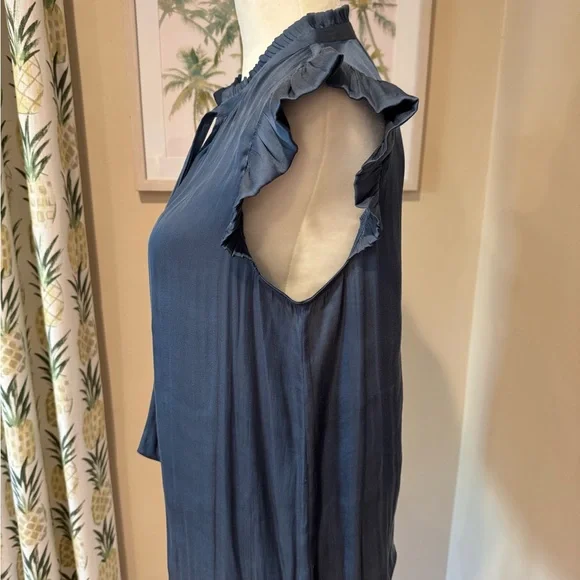 BR Silky Ruffle Tank Blue Sleeveless Work Top Banana Republic Flutter Sleeve - Picture 3 of 6